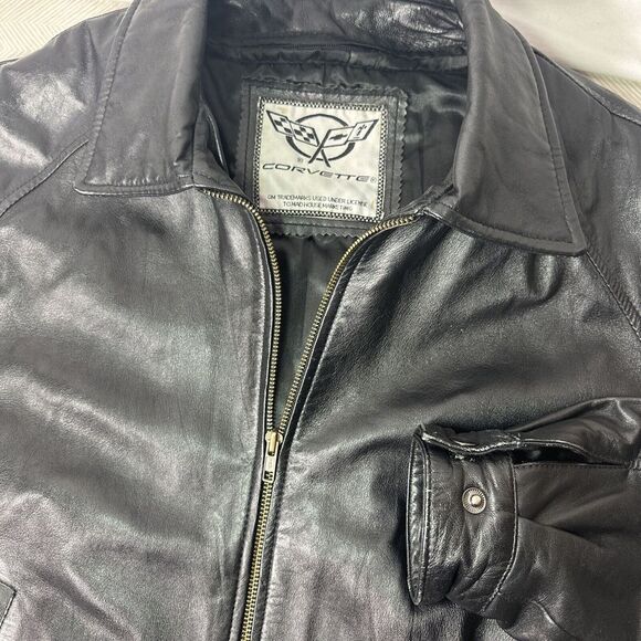 Vintage‎ CORVETTE Leather Jacket Men's Large Bomber Coat - Picture 1 of 13